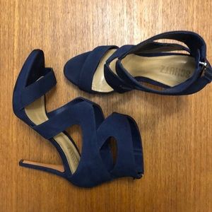 Schutz blue suede cage heels sz 6.5